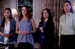 Emily, Hanna, Aria, and Spencer's moms all stand side by side
