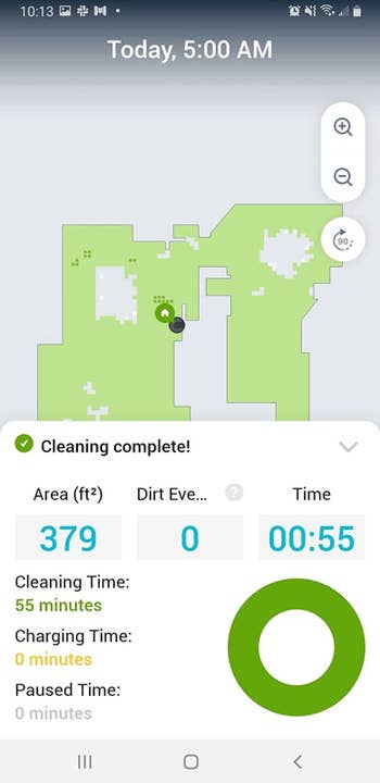 Reviewer photo of a screenshot of the app showing a map of the home and how long it took to clean