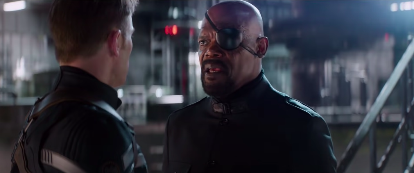 Nick Fury talking to Captain America