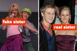 On the left is Lucas Grabeel's movie sister. On the right is his real sister