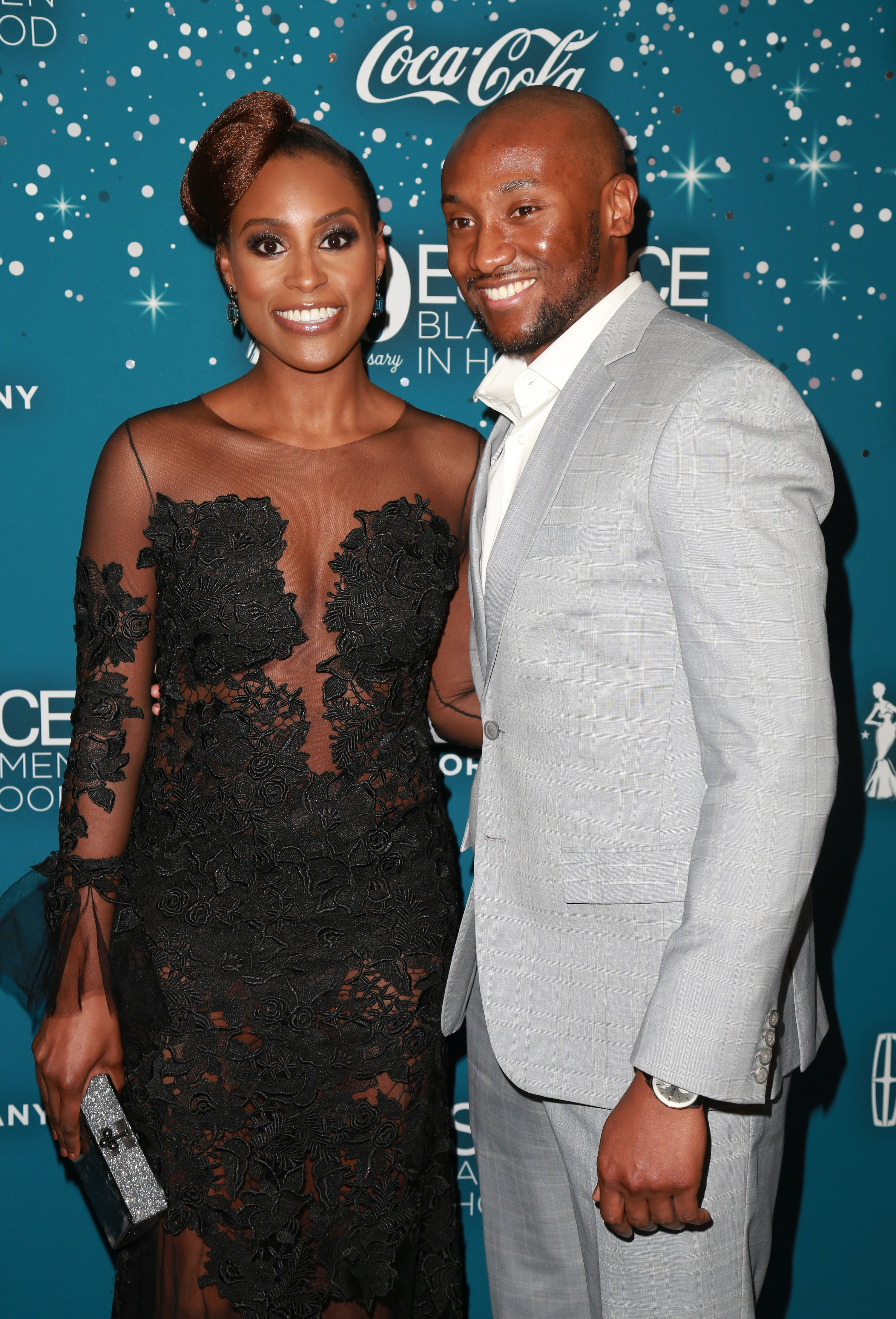 Issa Rae and Louis Diame appear at an event in 2017