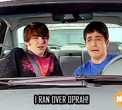 Josh saying, &quot;I ran over Oprah!&quot; in a scene from Drake and Josh