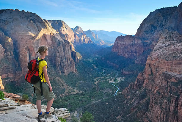 Hiker looking at views of mountains