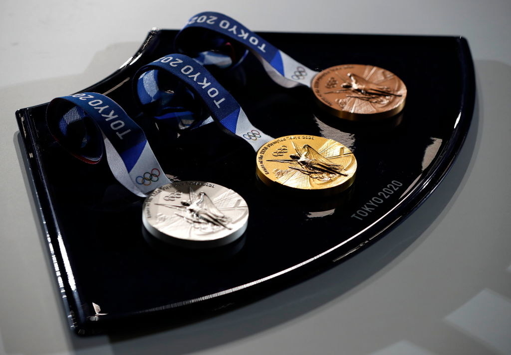 The silver, gold, and bronze Olympic medals from Tokyo