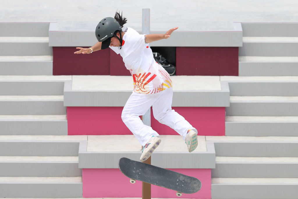 Wenhui Zeng of Team China competes during the Women&#x27;s Street Prelims Heat 4 on day three of the Tokyo 2020 Olympic Games at Ariake Urban Sports Park