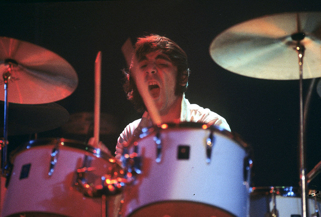 Keith Moon drumming during a concert