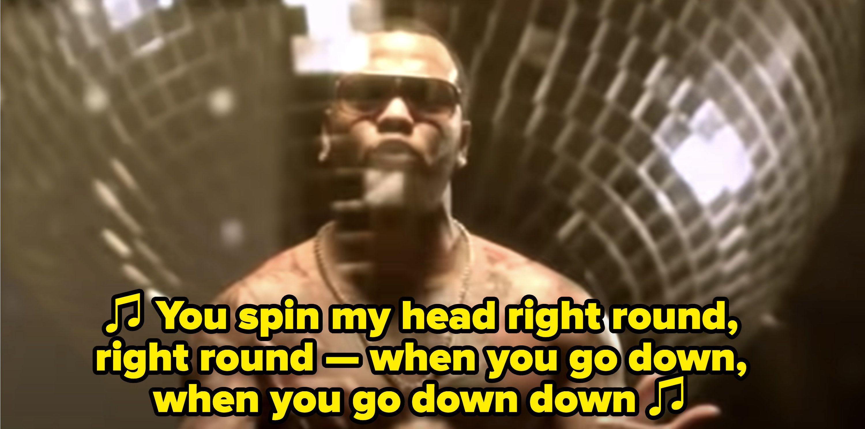 Flo Rida rapping: &quot;You spin my head right round, right round / When you go down, when you go down down&quot;