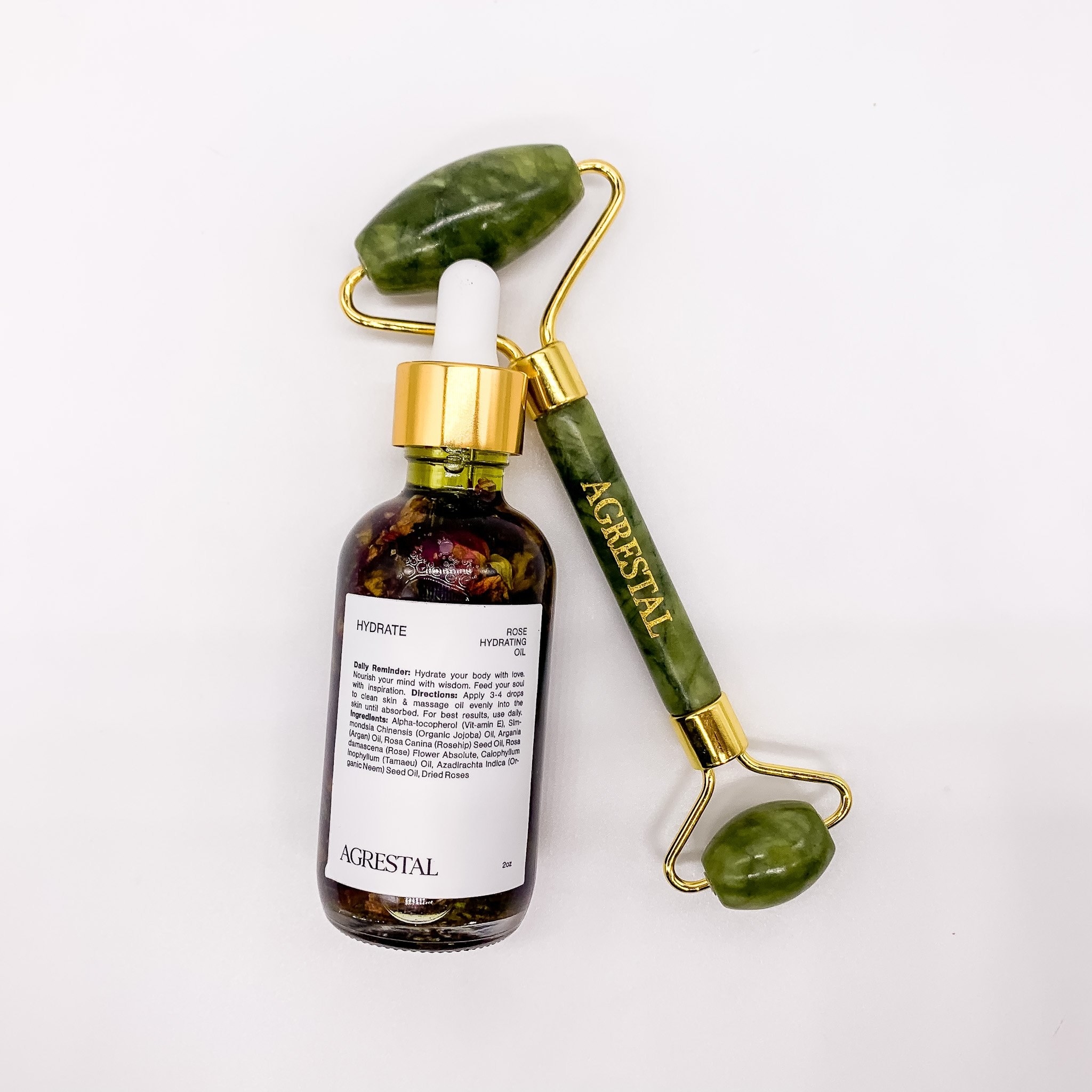 the rose hydrating oil and green jade roller set