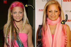 nicole richie wearing a scarf multiple different ways 