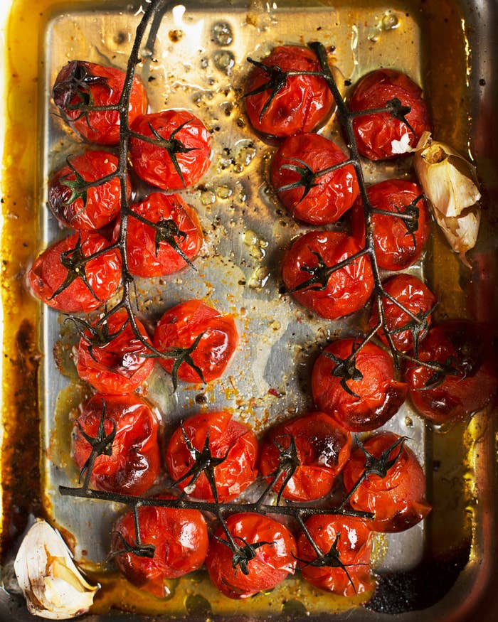 cooked tomatoes on a tray