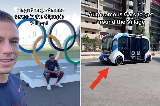Athletes in the Olympic Village, and a self-driving car