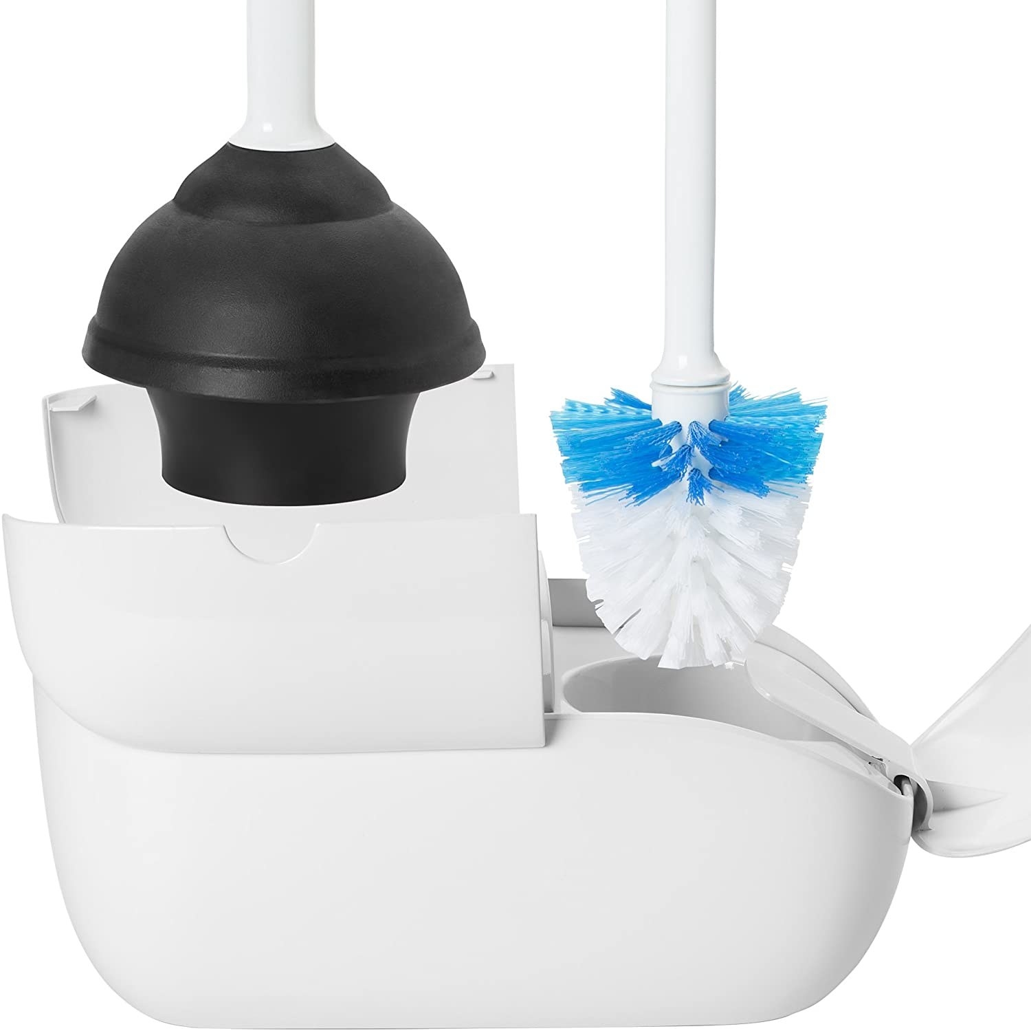 closeup product image of the plunger + toilet brush combo
