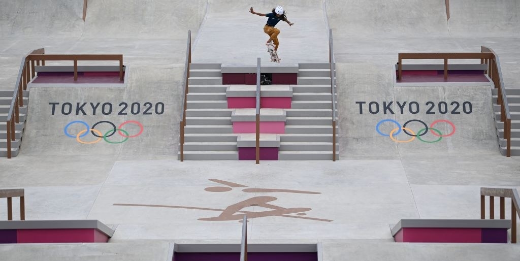 Rayssa flying high during one of her runs at the Olympics