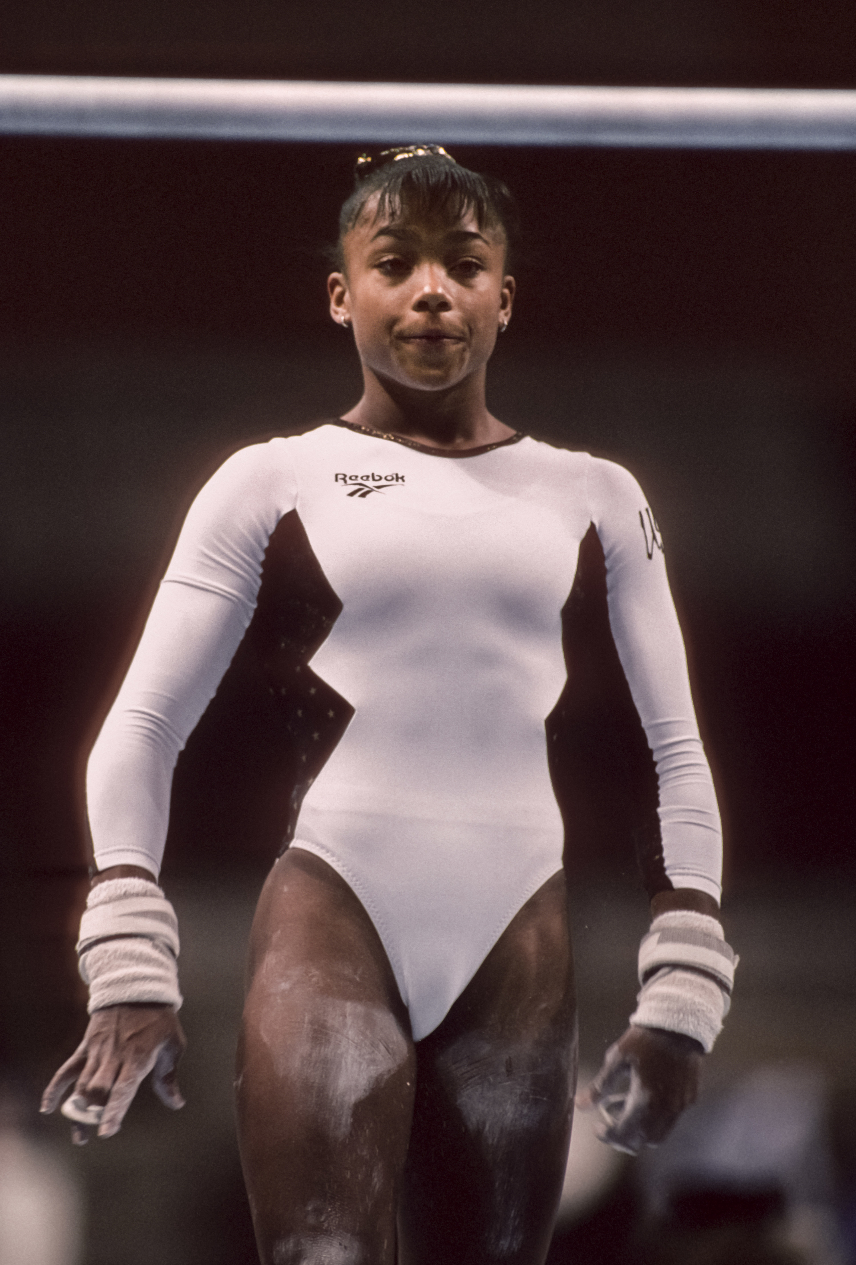 Dominique Dawes gets ready for her gymnastics performance