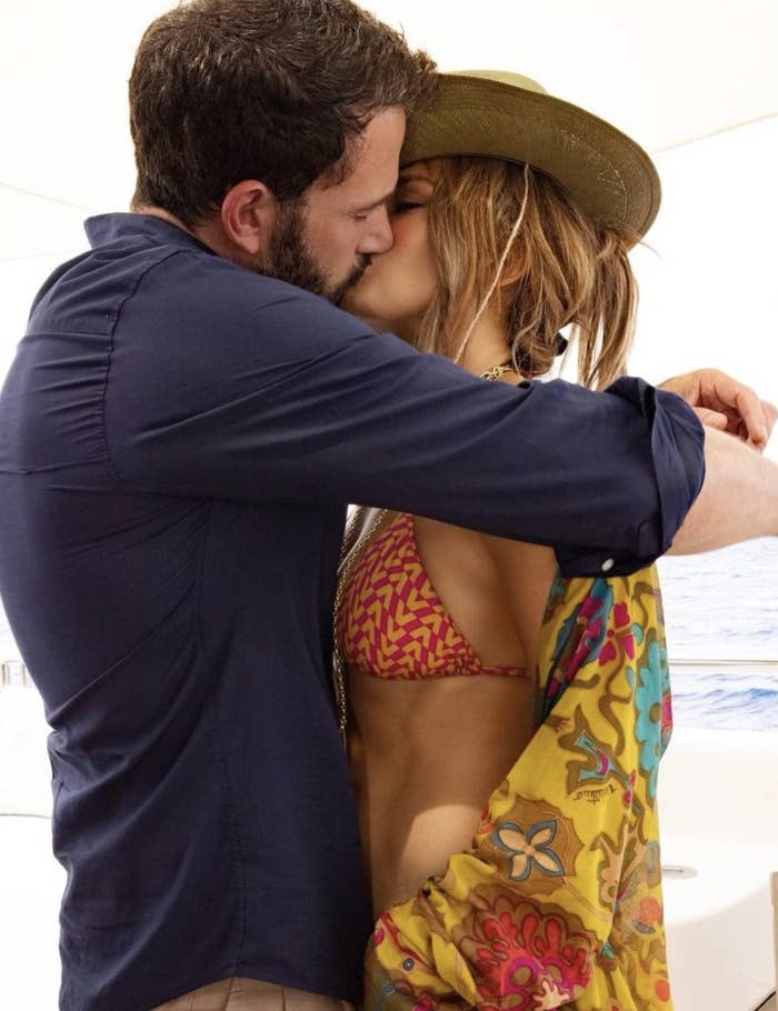 Ben kisses Jen during a recent yacht trip