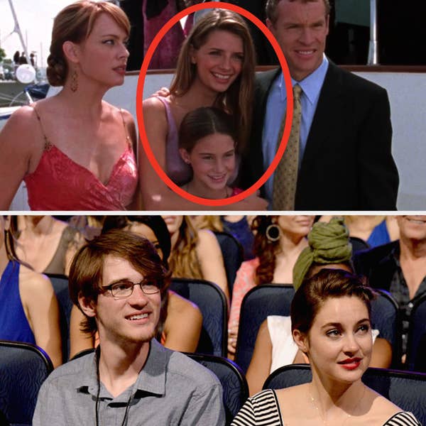 Above, Kaitlin poses for a photo with her sister and parents. Below, Shailene sits next to her brother at an event