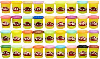 A pack of play dough in 36 vibrant colors