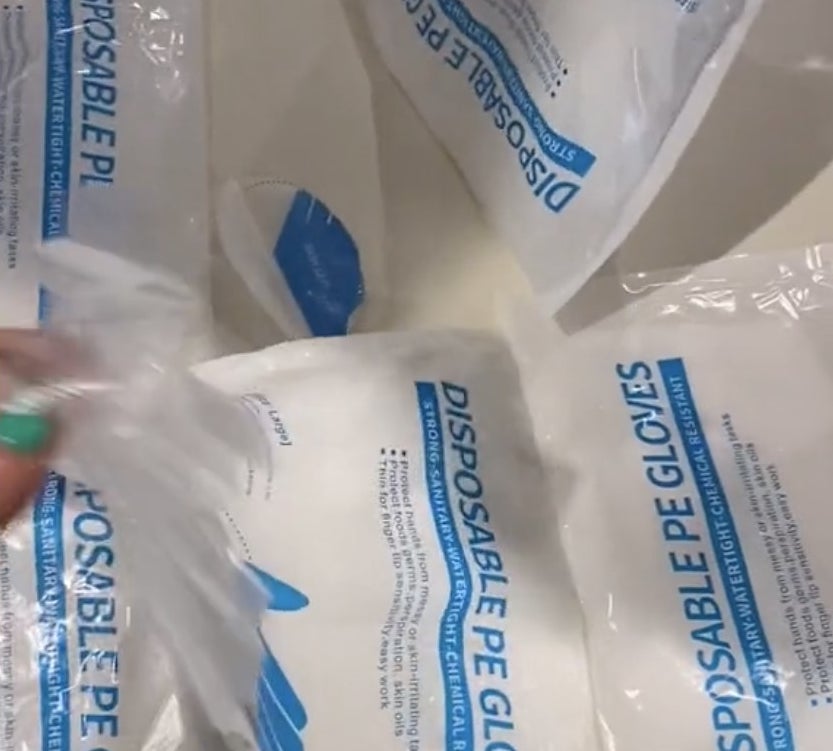 A few bags filled with disposable gloves