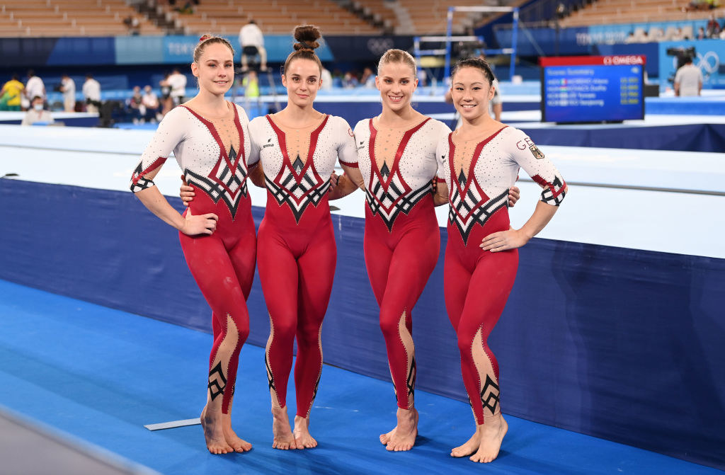 L-R: Sarah Voss, Pauline Schäfer, Elisabeth Seitz and Kim Bui from Germany stand together after the competition.