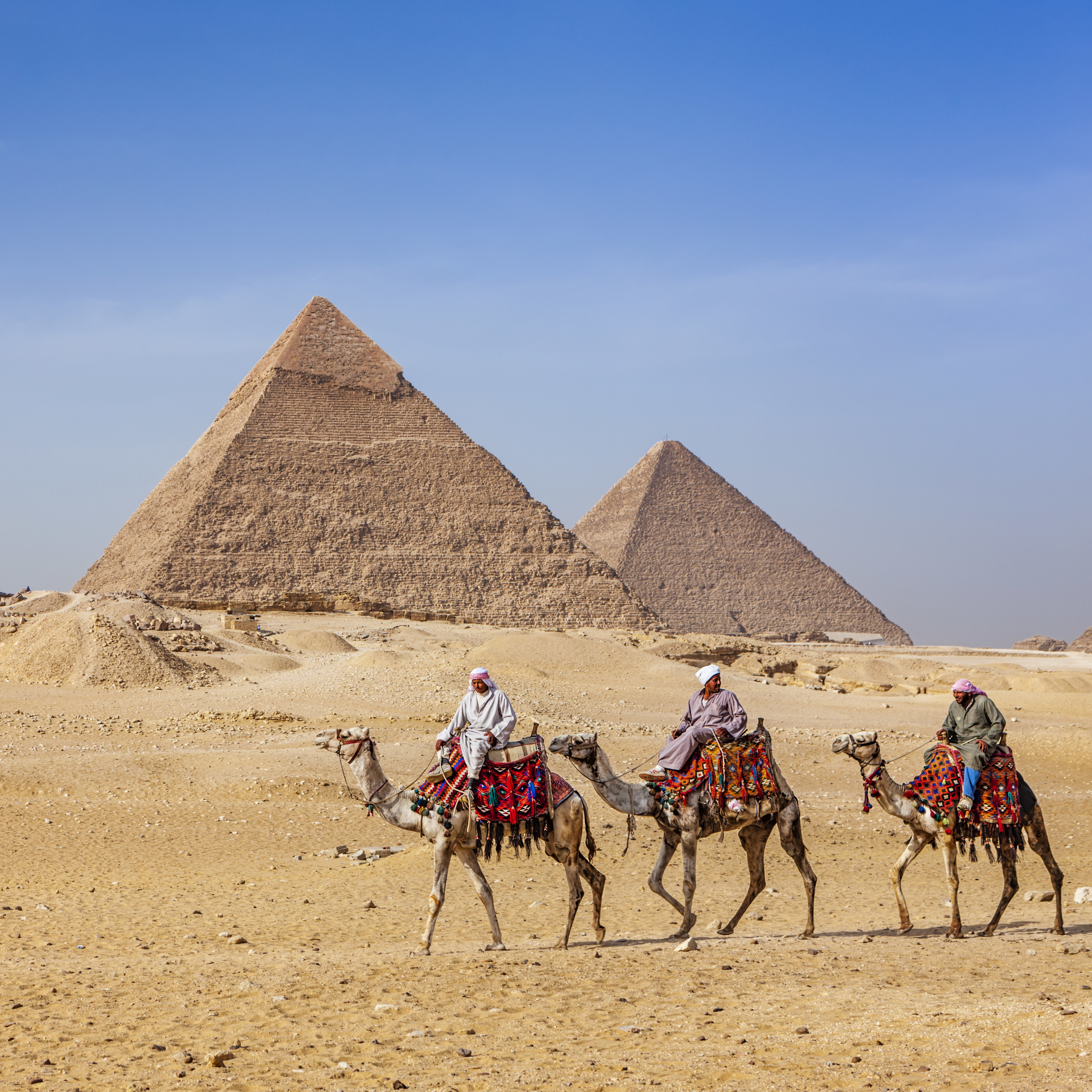 pyramids of giza, camel riders