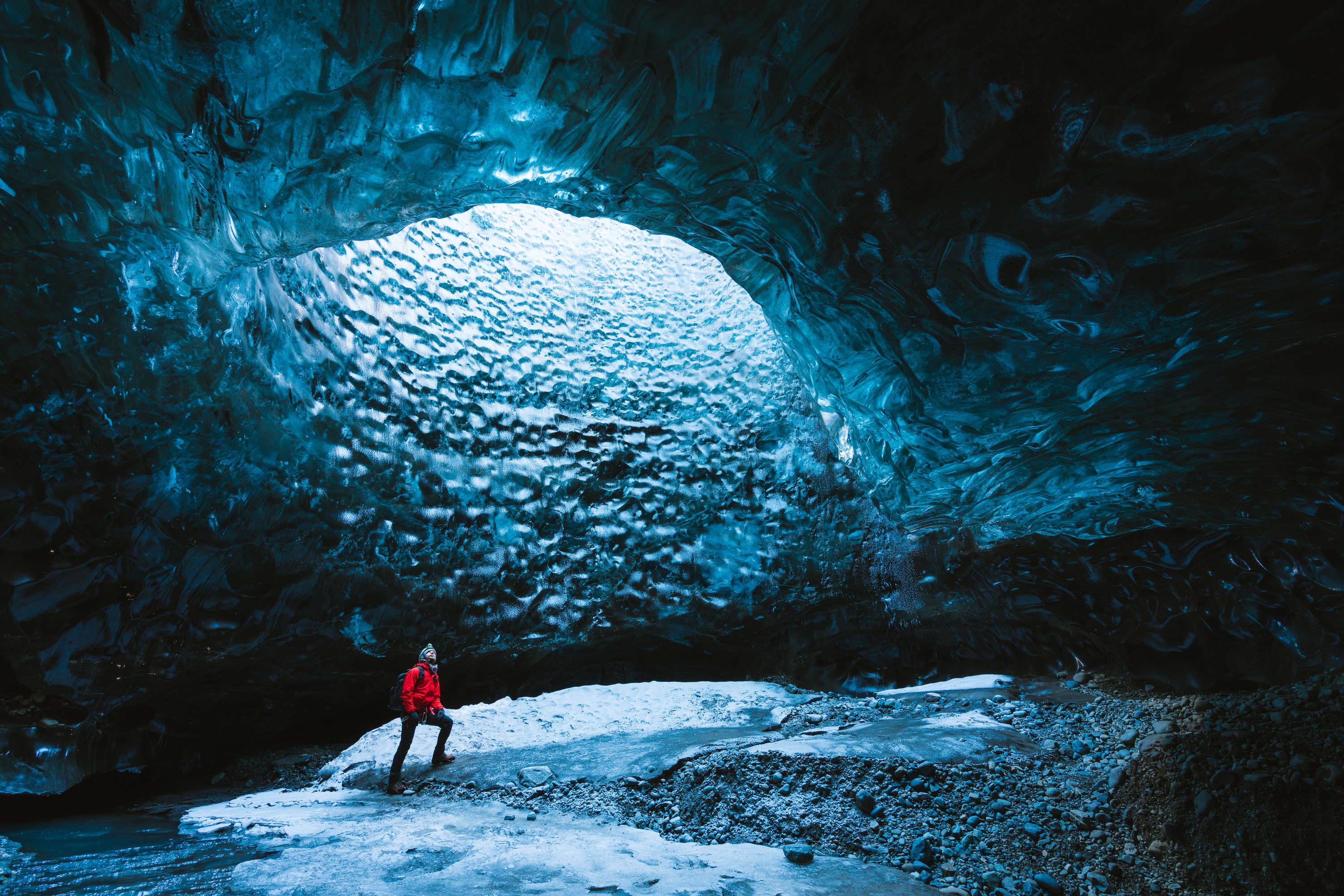 Vatnajökull National Park man in glacier