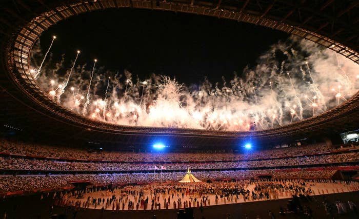 Fireworks during the Tokyo 2020 opening ceremony