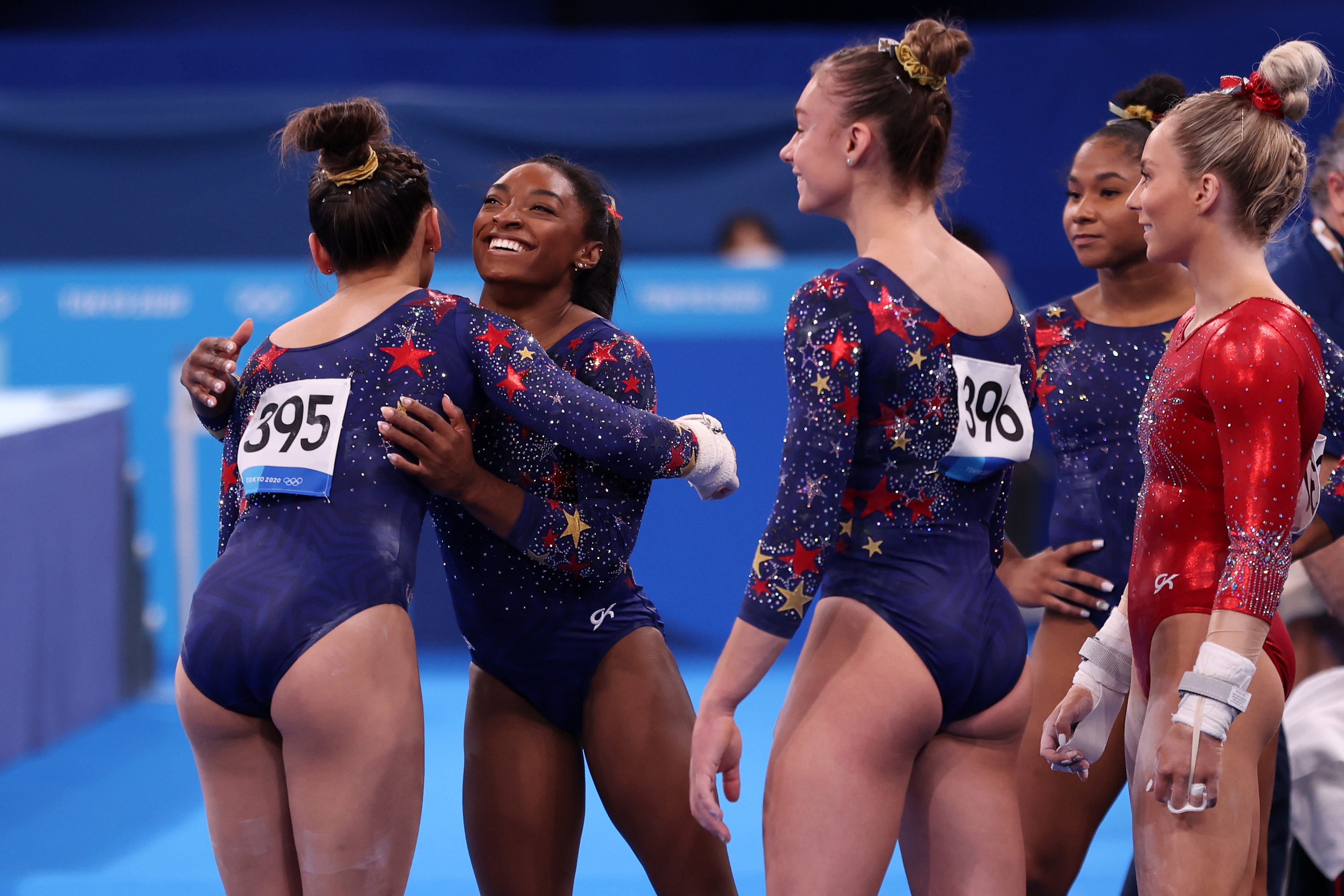 Simone hugging a teammate