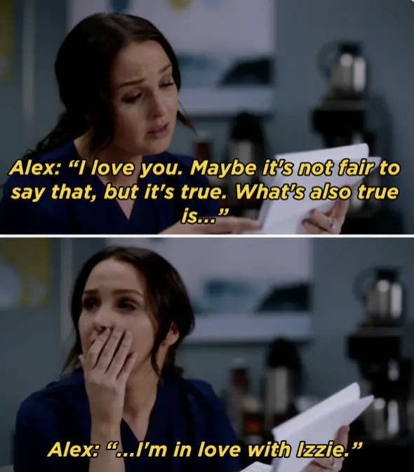 Jo reading Alex&#x27;s letter stating that he is in love with Izzie