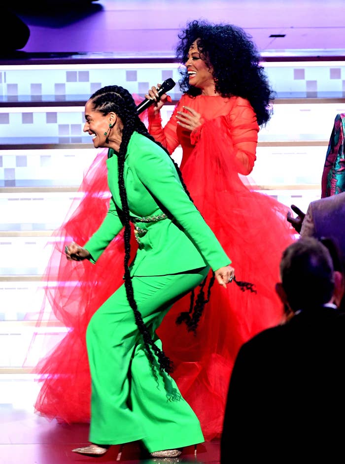 Tracee Ellis Ross and Diana Ross are photographed together while Diana performs onstage