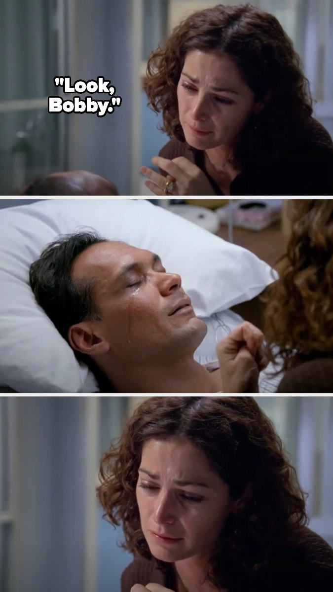 Diane tells Bobby to look, but his eyes close on the hospital bed