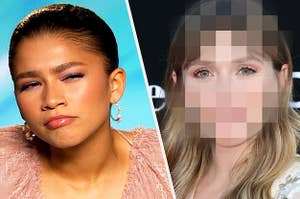 Zendaya staring at someone whose face is blurred except for their eyes