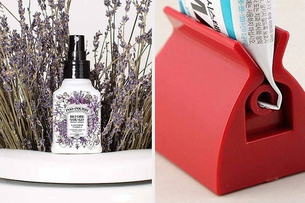 Poo-Pourri spray, toothpaste squeezer