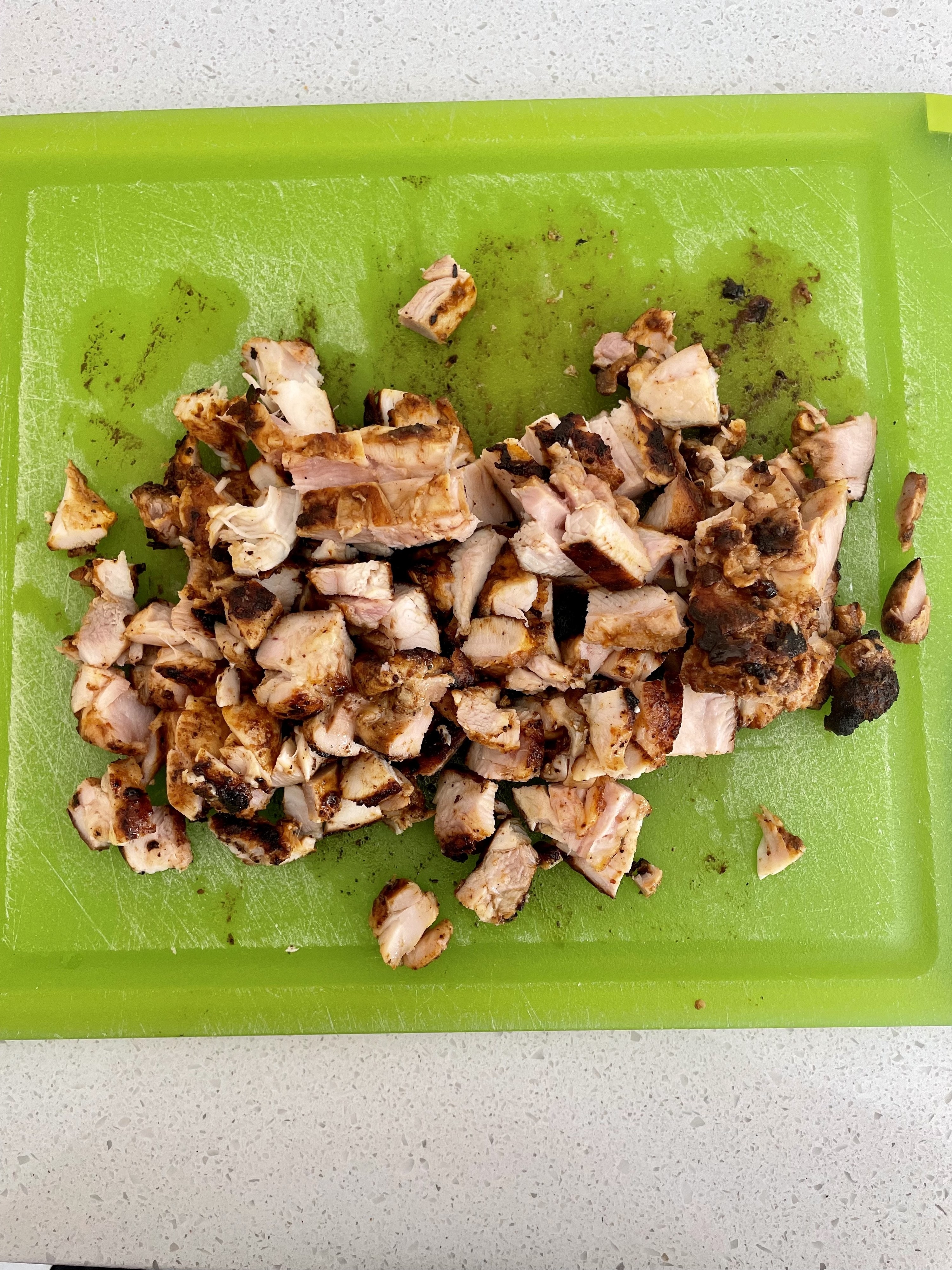 Chopped chicken on a cutting board