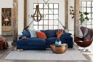 wide reversible sofa and chaise in blue