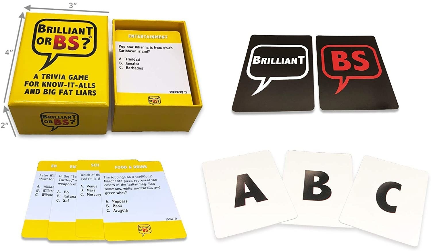 the trivia game box with various trivia cards