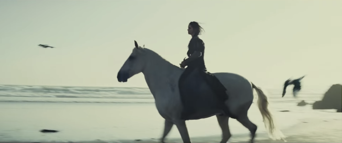 Kristen Stewart as Snow White on horseback