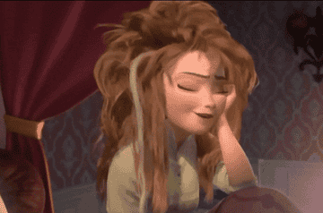 a gif of anna from frozen with wild bed head