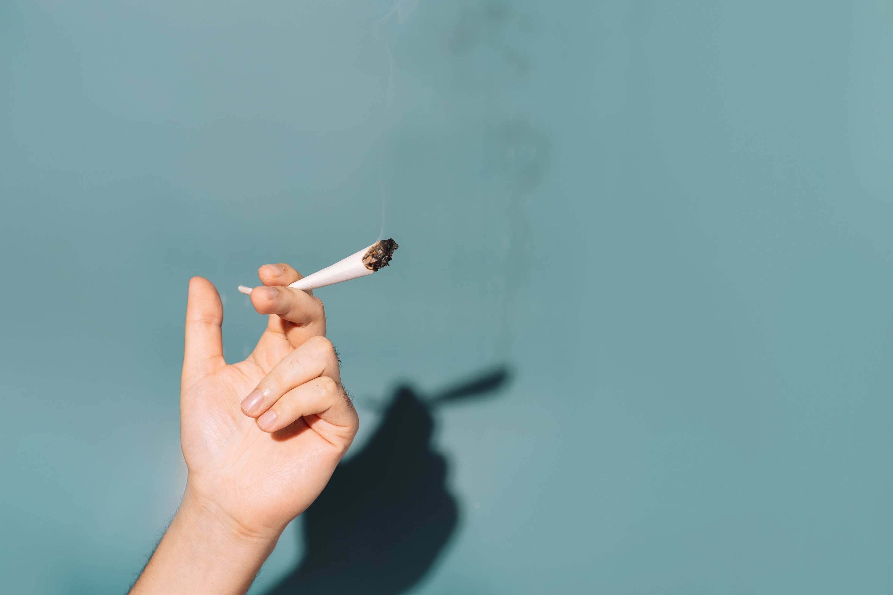 An image of a hand holding a lit joint