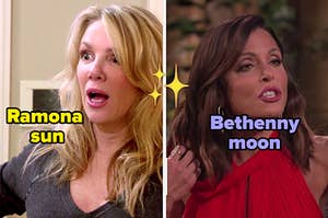 ramona with her mouth and eyes wide, next to a separate image of bethenny mid-argument
