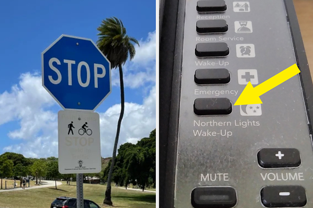 Blue stop sign and a northern lights wakeup call button on a phone