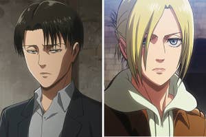 on the left: animated man with short stringy hair has a furrowed brow, mouth frowning. on the right, animated character with hair in ponytail, brows furrowed