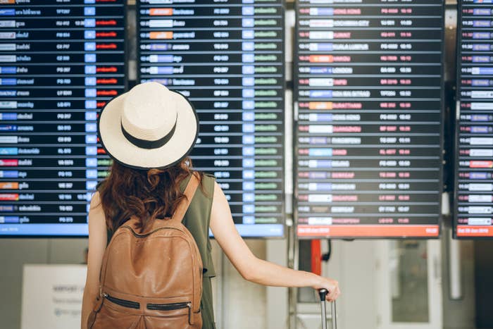 A traveler waiting to board at the airport