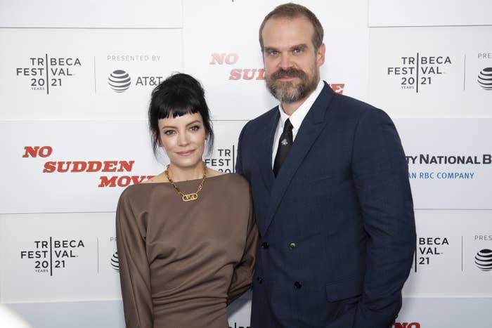 Lily Allen and David Harbour are photographed at a movie premiere during the 2021 Tribeca Festival in New York City