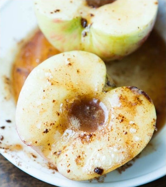 Warm apples coated in butter, brown sugar, and cinnamon