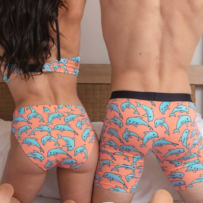 models wearing matching dolphin print underwear