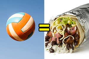 a volleyball and a burrito