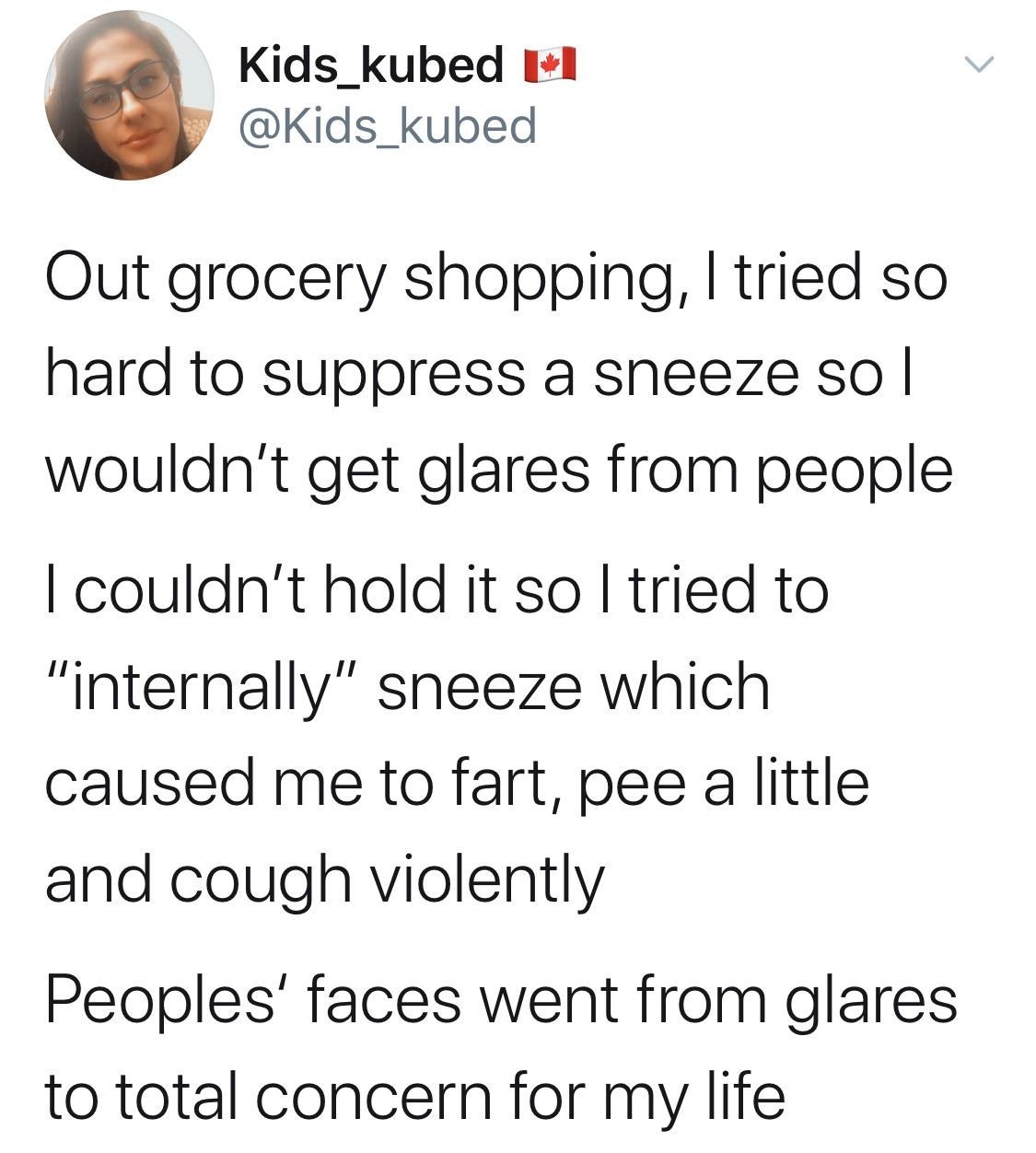 Person who tries to avoid sneezing in the store ends up farting, peeing, and coughing violently