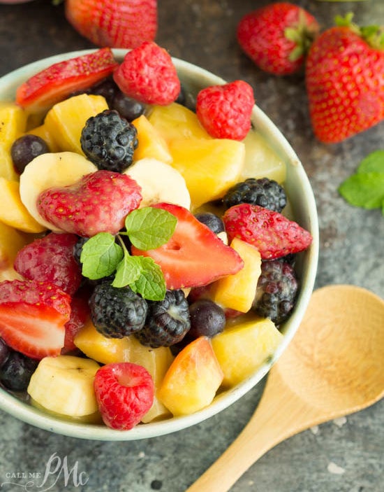 Fruit salad over vanilla pudding