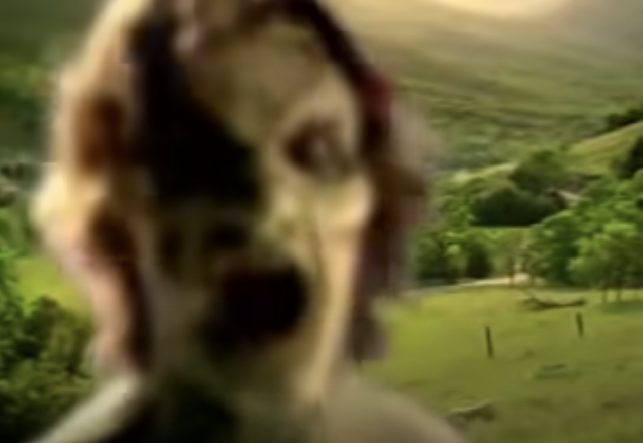 blurry zombie over a picture of a countryside
