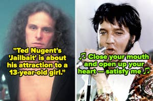 Ted Nugent in the 1980s; Elvis Presley in the 1970s